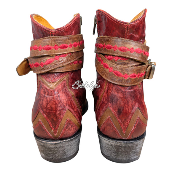 Old Gringo Lorenza Red Leather Buckle Short Western Cowgirl Booties 10B Snip Toe - Picture 4 of 11